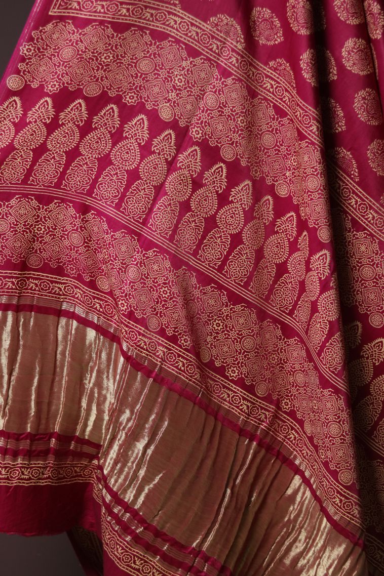 Modern Modal Silk Saree in Rani Pink with Designer Floral Motifs Border view 2
