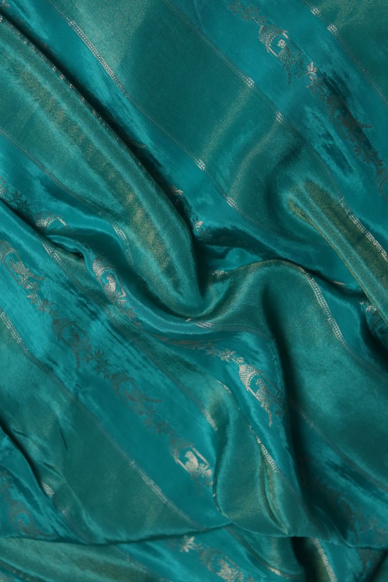 Designer Banarasi Saree in Peacock Blue with Elegant Abstract Motif Border view 4