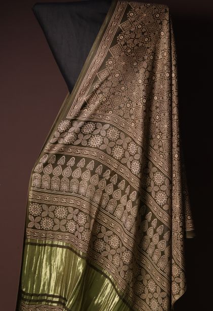 Festive Collection Modal Silk Saree with Rich Geometric and Copper Highlights