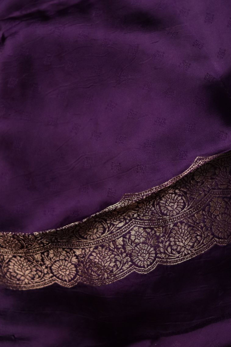 Designer Banarasi Saree in Deep Purple with Elegant Floral Motifs Border view 3