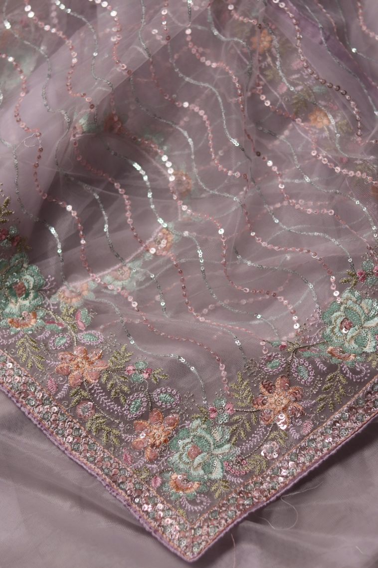 Designer Fancy Saree in Pastel Pink with Elegant Floral Motifs Border view 2