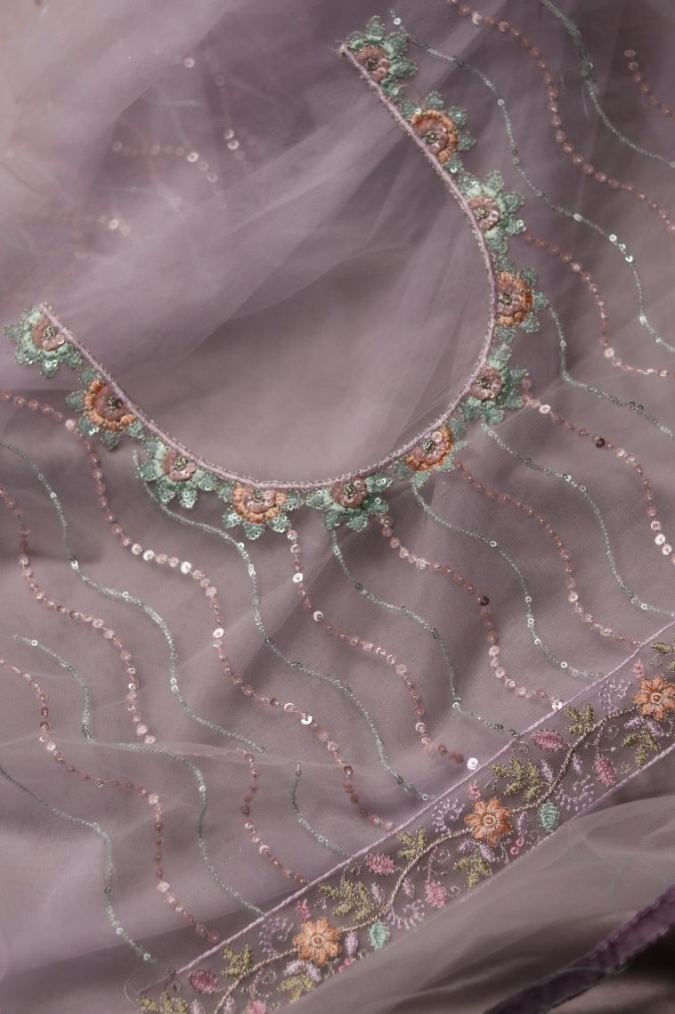 Designer Fancy Saree in Pastel Pink with Elegant Floral Motifs Border view 3