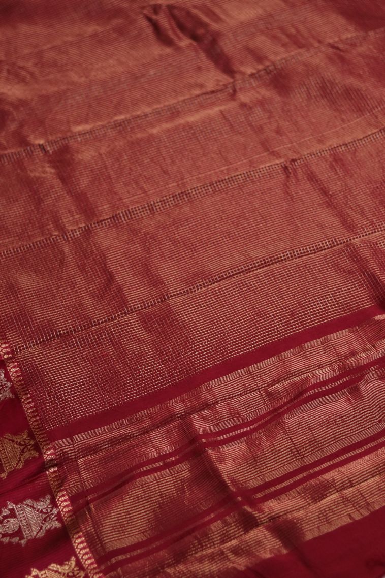 Traditional Banarasi Saree in Brick Red with Designer Abstract Motif Border view 2