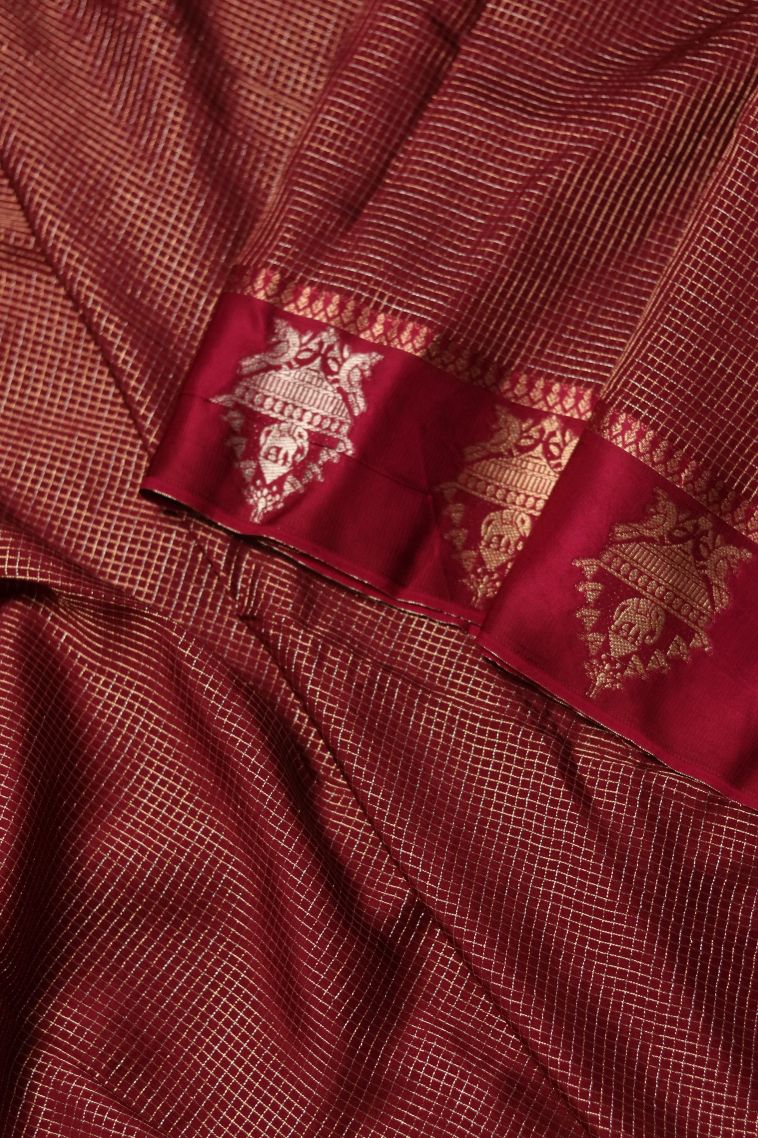 Traditional Banarasi Saree in Brick Red with Designer Abstract Motif Border view 4
