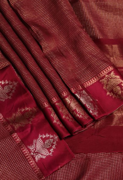 Traditional Banarasi Saree in Brick Red with Designer Abstract Motif Border