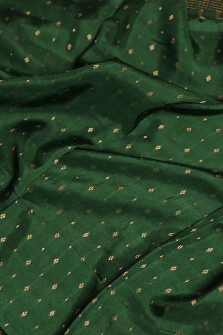 Traditoinal Banarasi Saree in Dark Green with Designer Motifs Border view 3