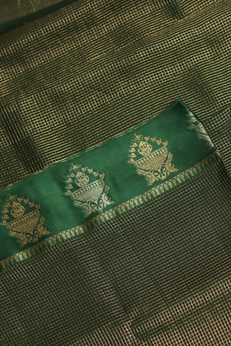 Traditoinal Banarasi Saree in Dark Green with Designer Motifs Border view 4