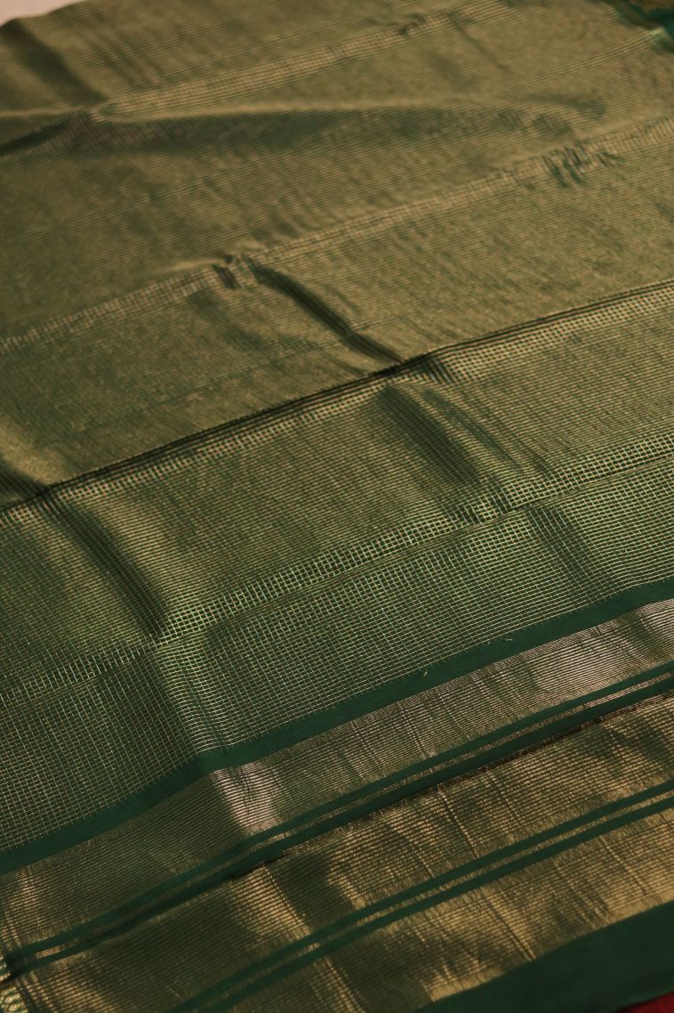 Traditoinal Banarasi Saree in Dark Green with Designer Motifs Border view 2