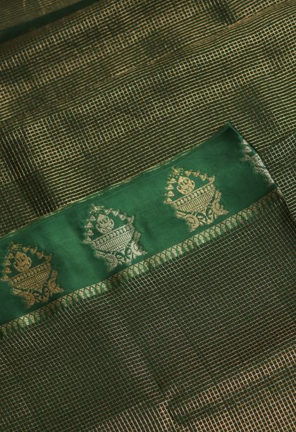 Traditoinal Banarasi Saree in Dark Green with Designer Motifs Border