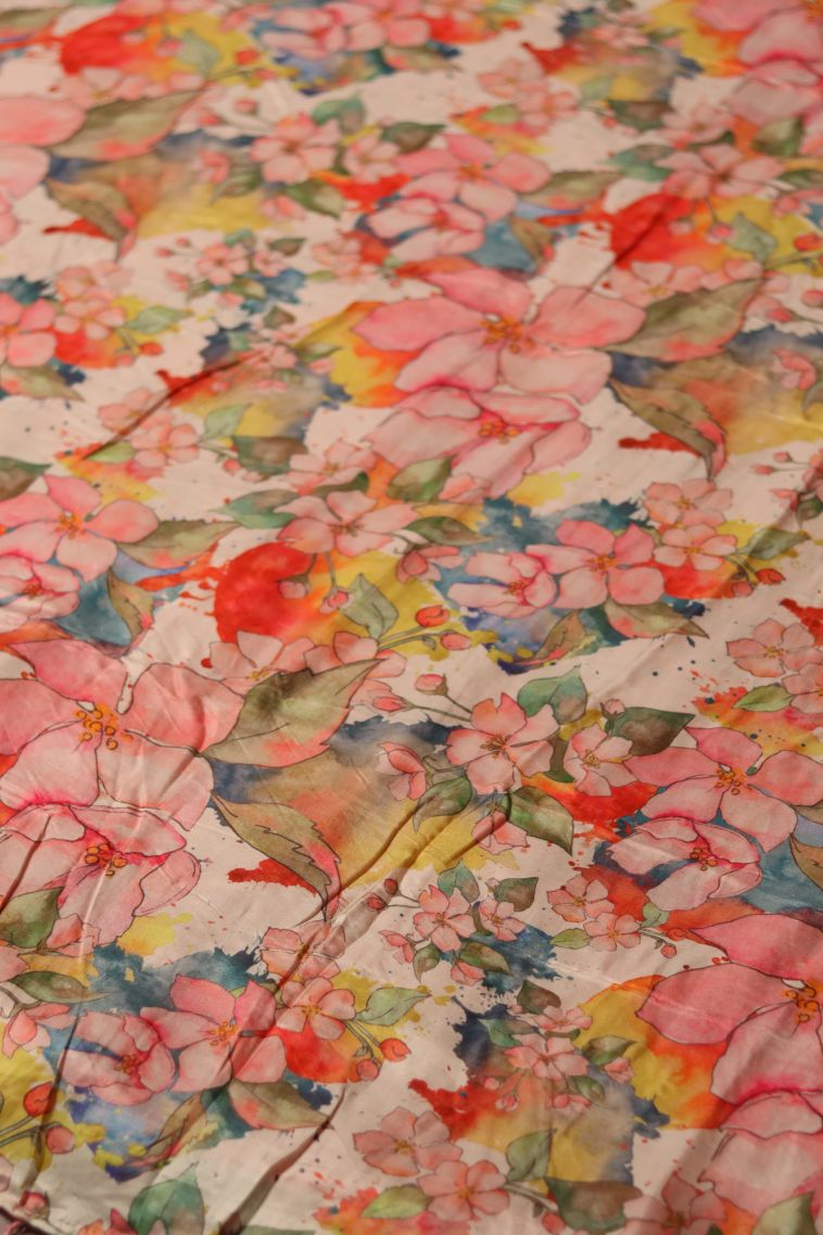 Classic Printed Modal Silk Saree Featuring Floral Work view 2