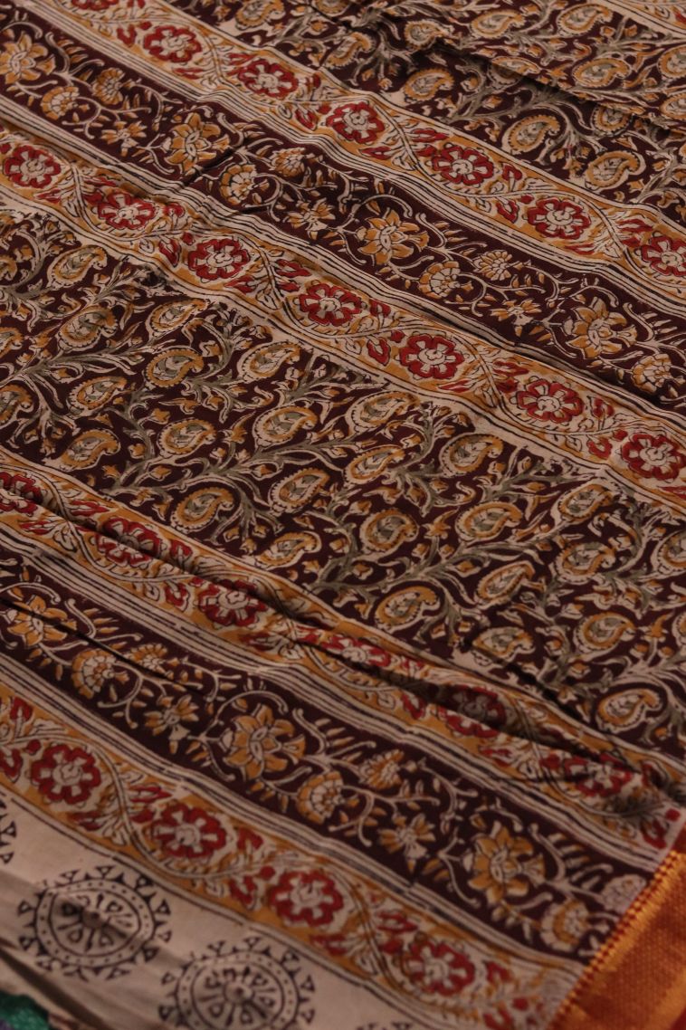 Classic Chanderi Saree in Dark Brown view 2