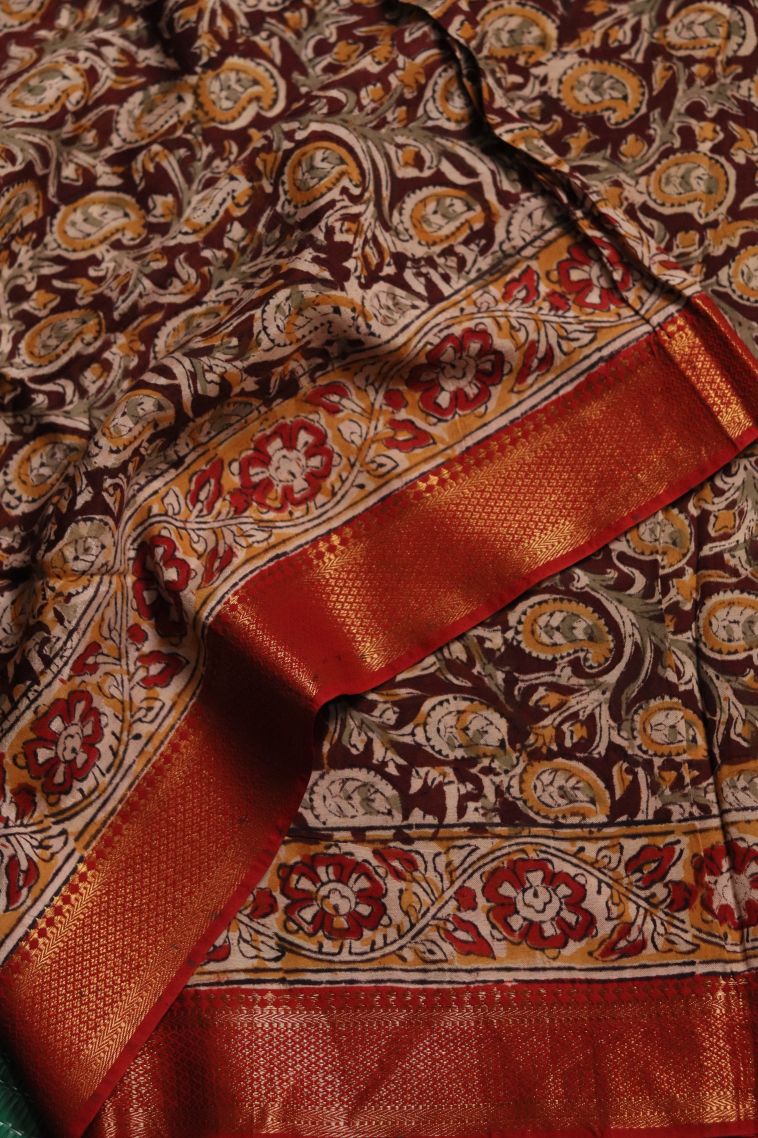 Classic Chanderi Saree in Dark Brown view 1