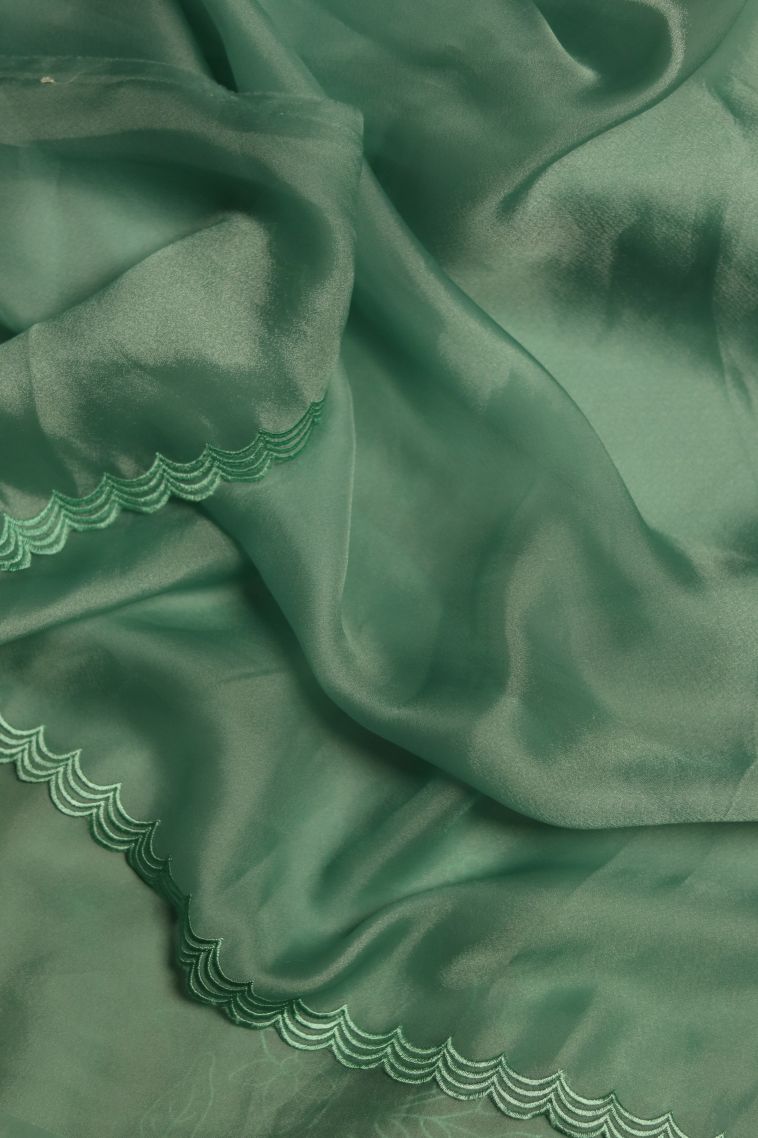 Festive Wear Teal Organza Saree - Comfortable and Stylish view 3
