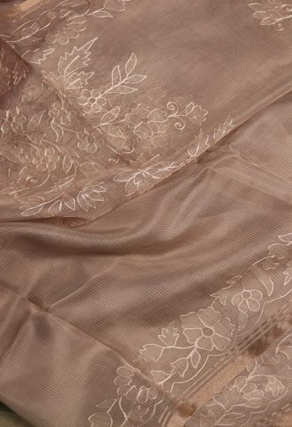 Graceful Light Brown Organza Saree