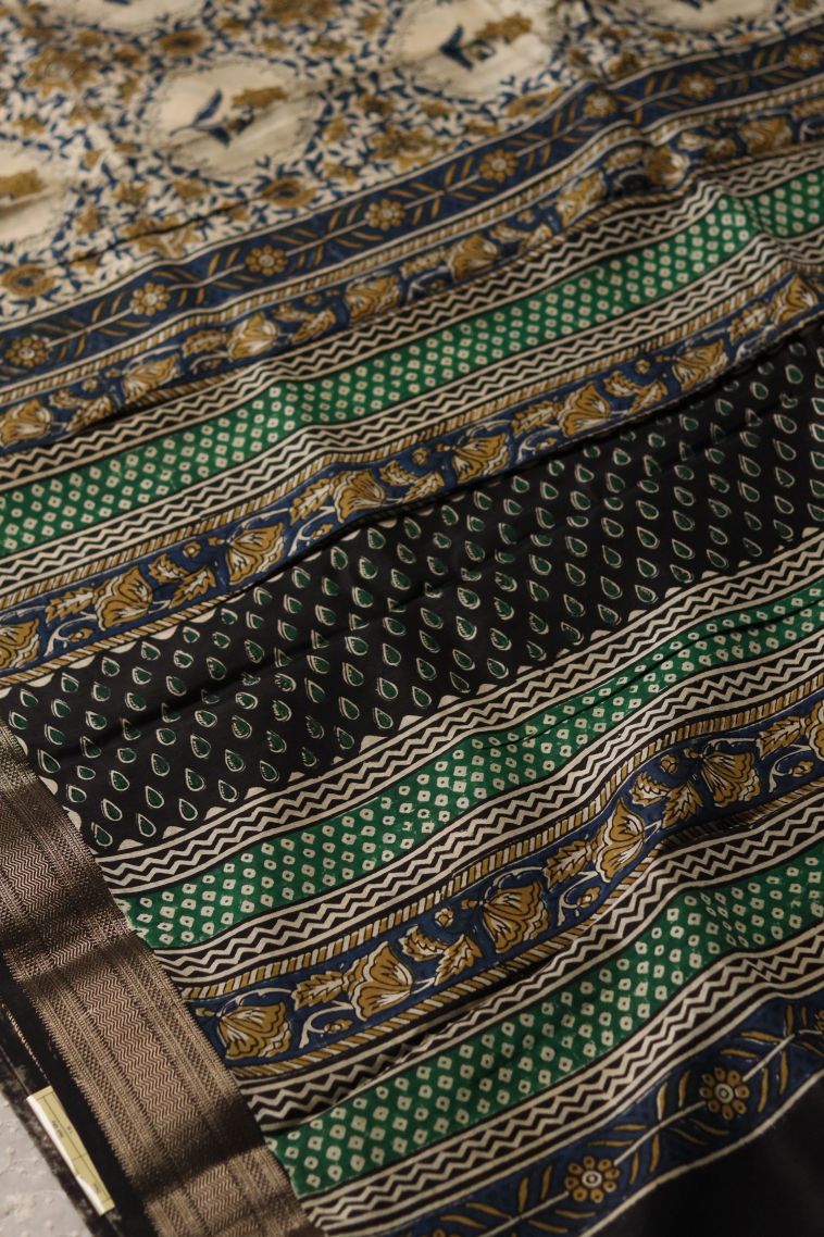 Festive Wear Chanderi Saree with Elegant Navy Blue Floral Motifs Finish view 2