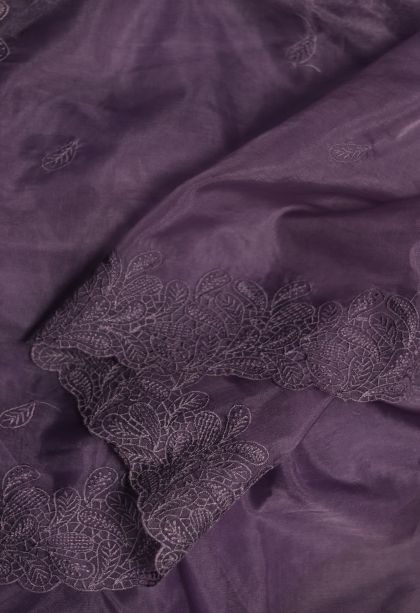Elegant Deep Plum Organza Saree with Subtle Buti Detailing