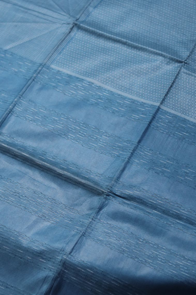 Festive Wear Tusser Silk Saree in Blue with Woven Accents view 2