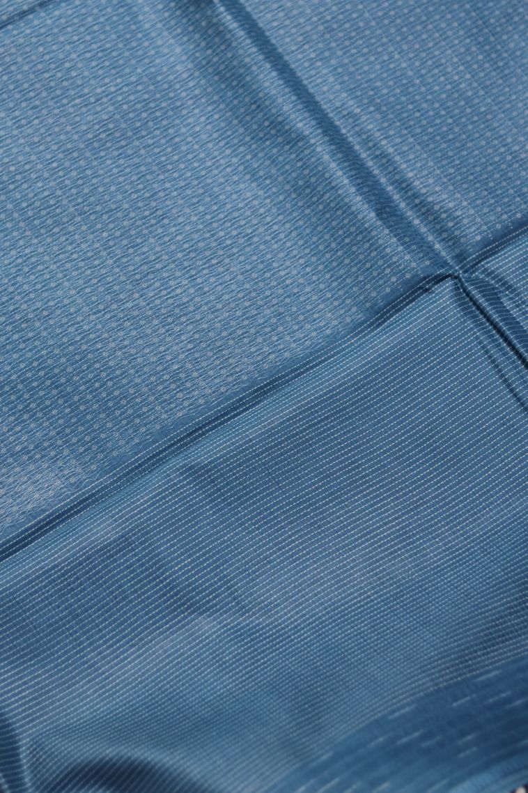 Festive Wear Tusser Silk Saree in Blue with Woven Accents view 4