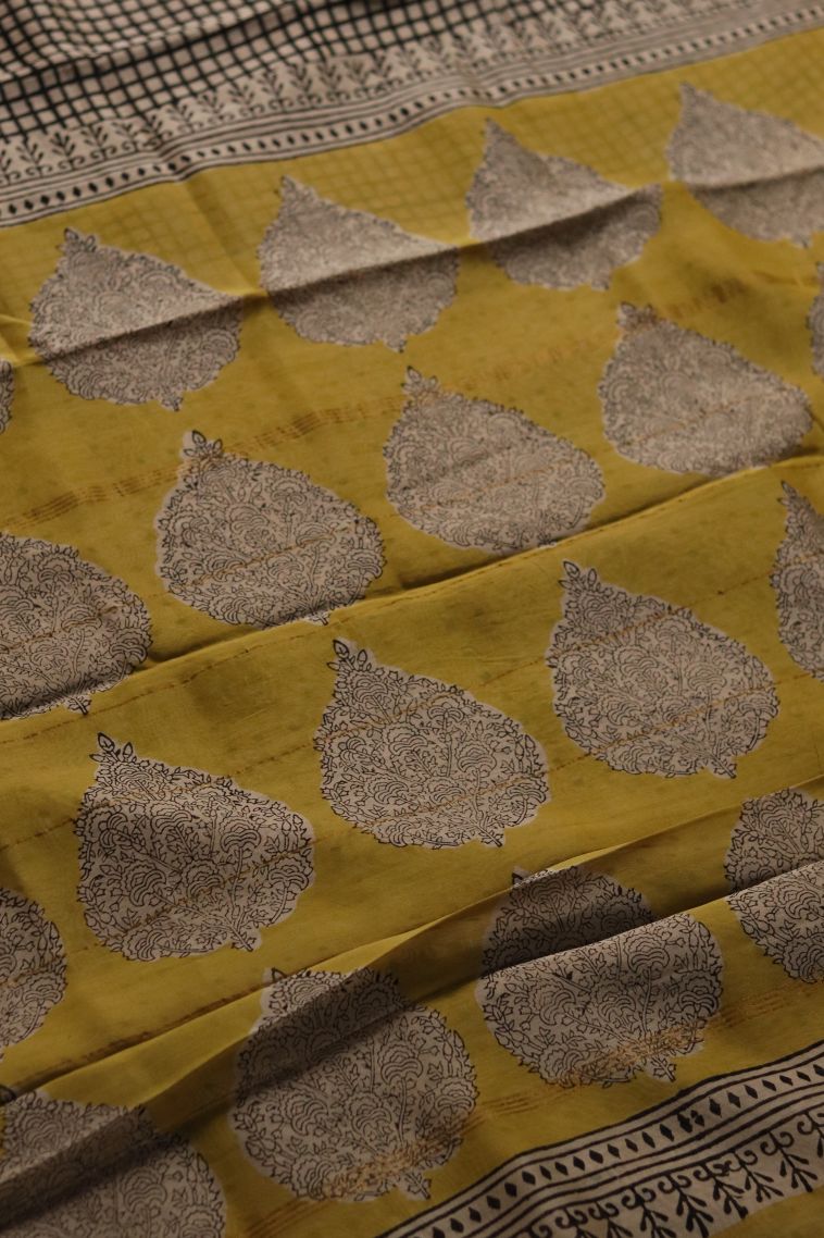 Festive Wear Chanderi Saree in Pastel Yellow with Printed Accents view 2