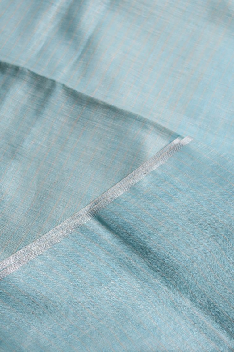 Elegant Linen Saree with Pastel Blue Solid Body view 4