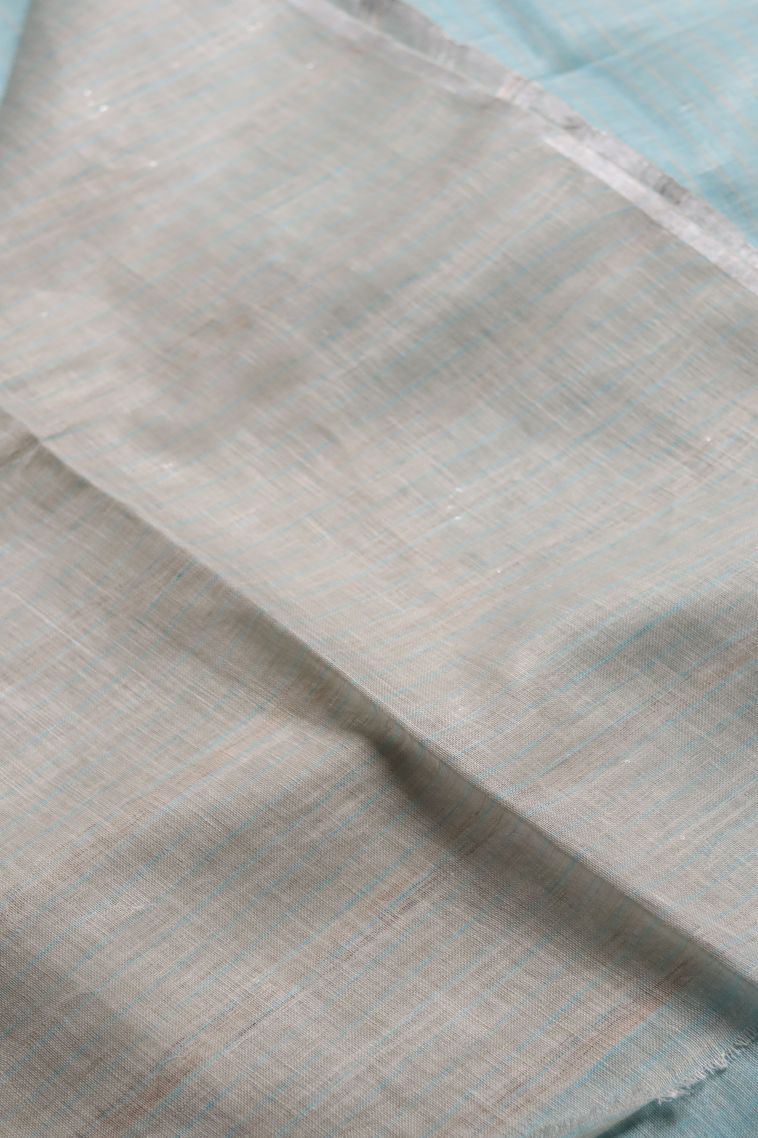 Elegant Linen Saree with Pastel Blue Solid Body view 3