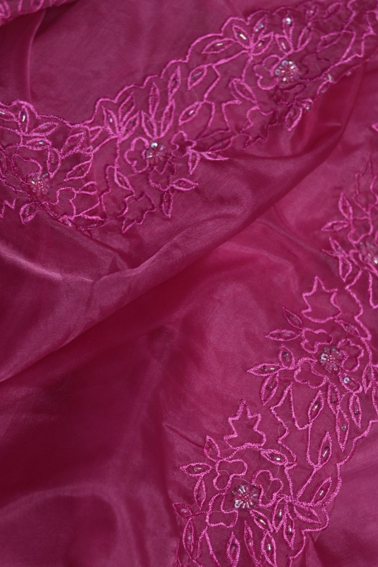 Festive Wear Organza Saree with Elegant Floral Finish view 4