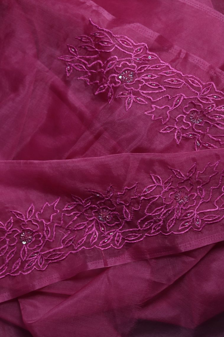 Festive Wear Organza Saree with Elegant Floral Finish view 3