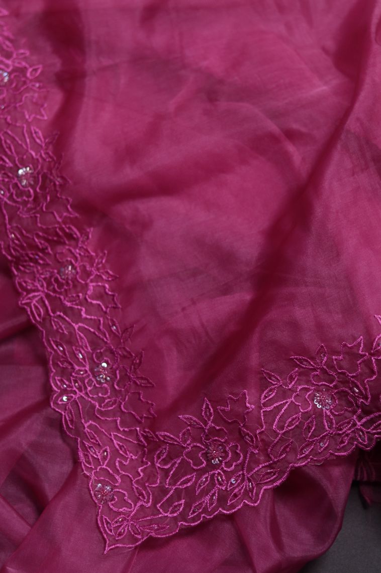 Festive Wear Organza Saree with Elegant Floral Finish view 2