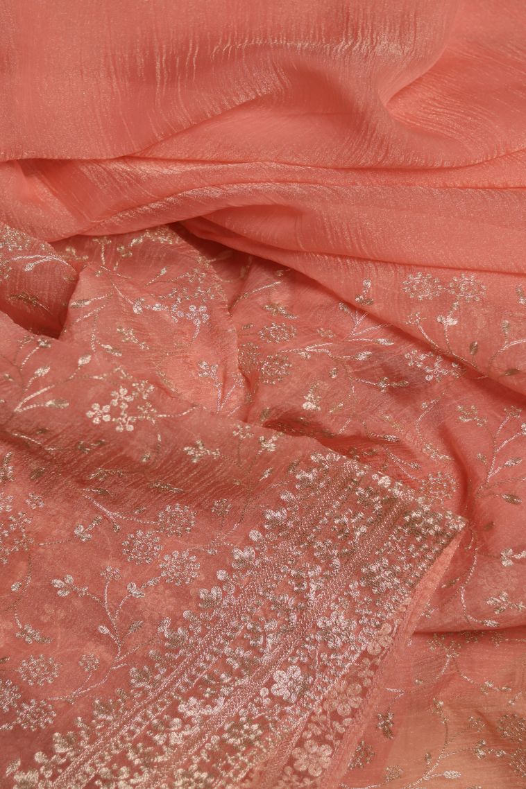 Modern Organza Saree in Pink with Designer Floral Motifs Border view 1