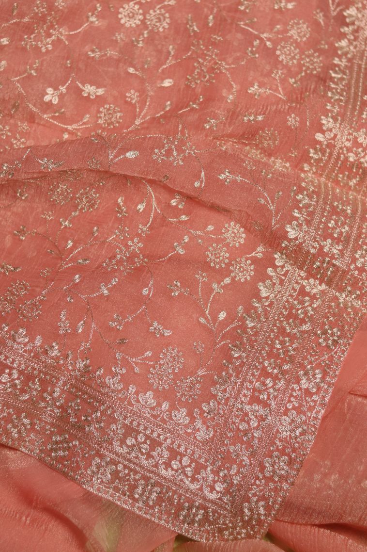 Modern Organza Saree in Pink with Designer Floral Motifs Border view 2