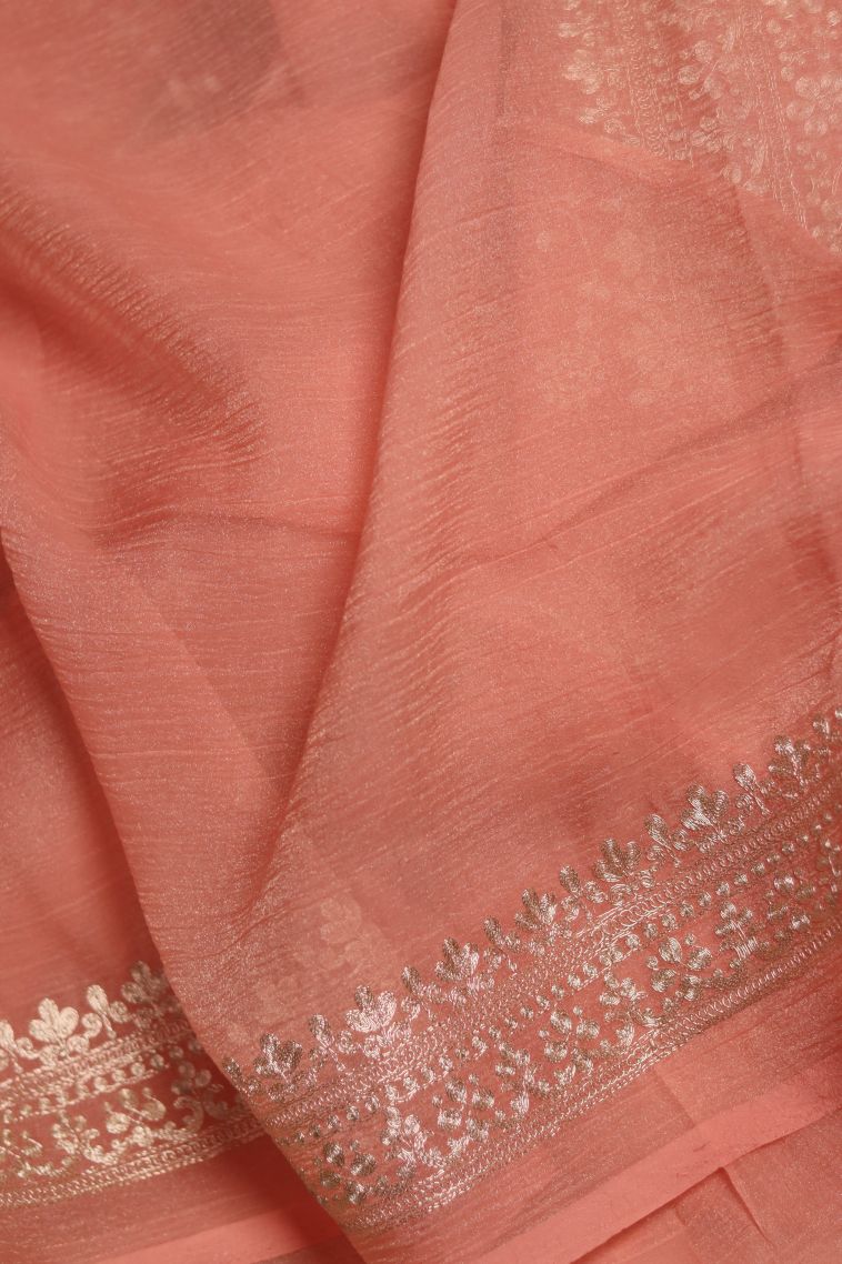 Modern Organza Saree in Pink with Designer Floral Motifs Border view 3