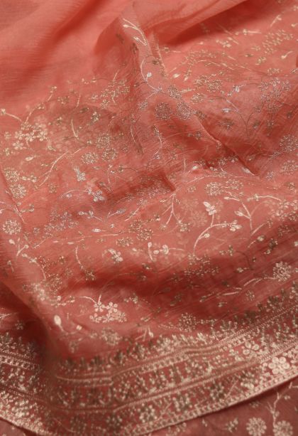 Modern Organza Saree in Pink with Designer Floral Motifs Border