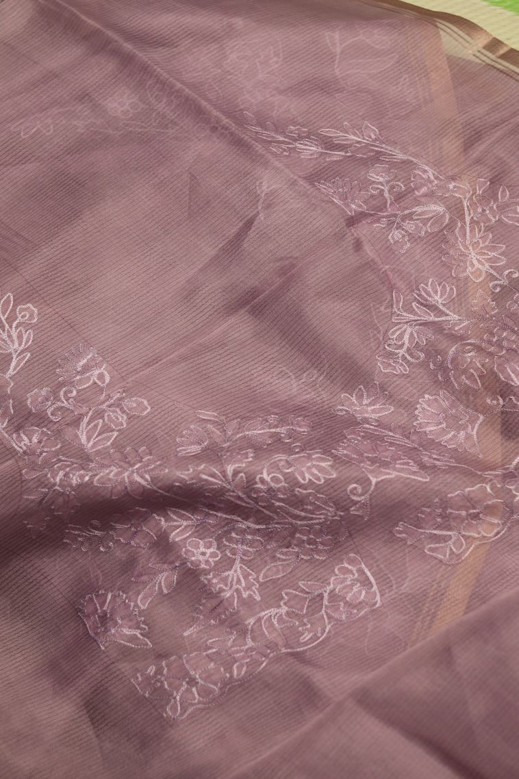 Elegant Organza Saree with Floral Border - Perfect for Festive view 3