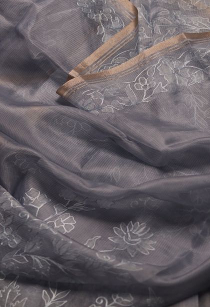 Modern Organza Saree in Lavender with Designer Floral Border
