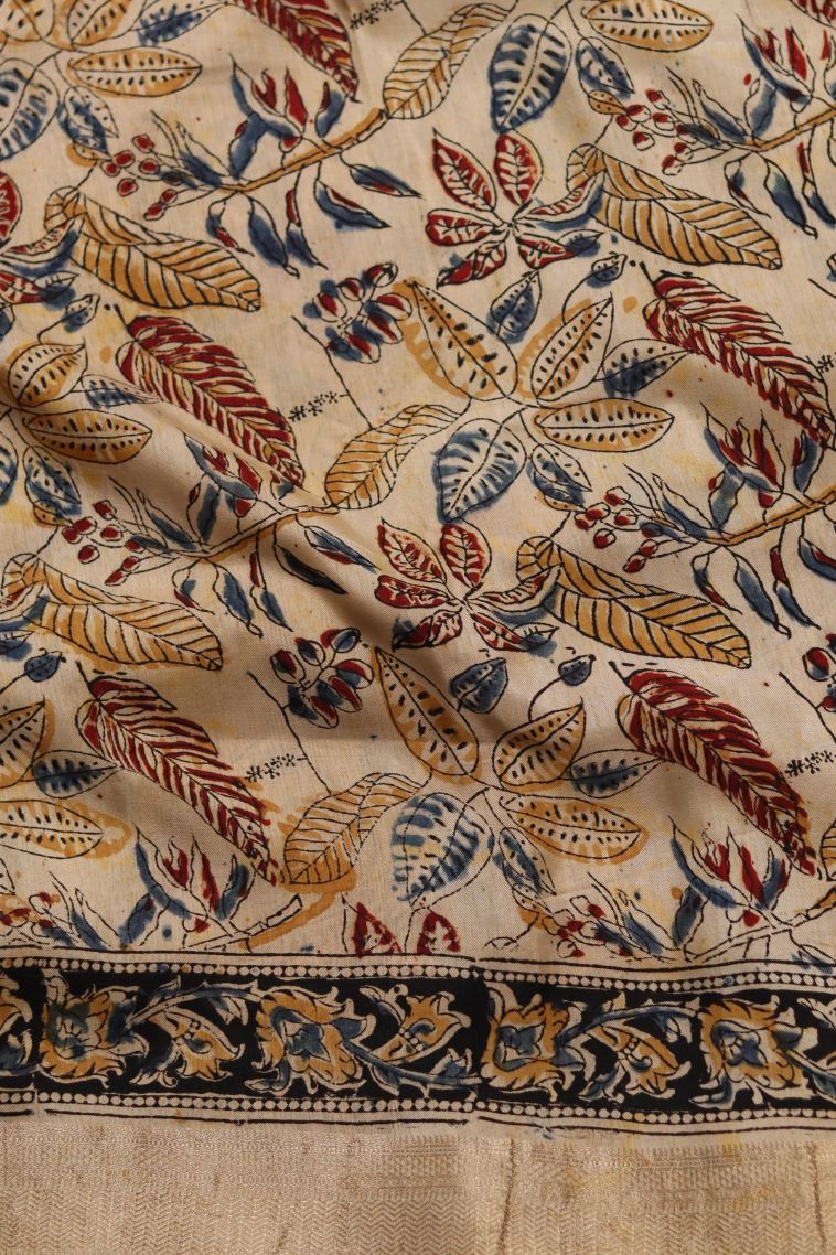 Modern Chanderi Saree in Pastel Yellow with Contrast Floral Motifs Border view 4
