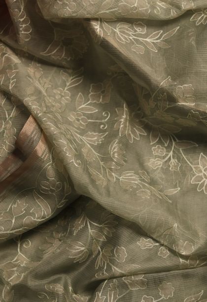 Party Wear Organza Saree in Moss Green with Embroidery Accents