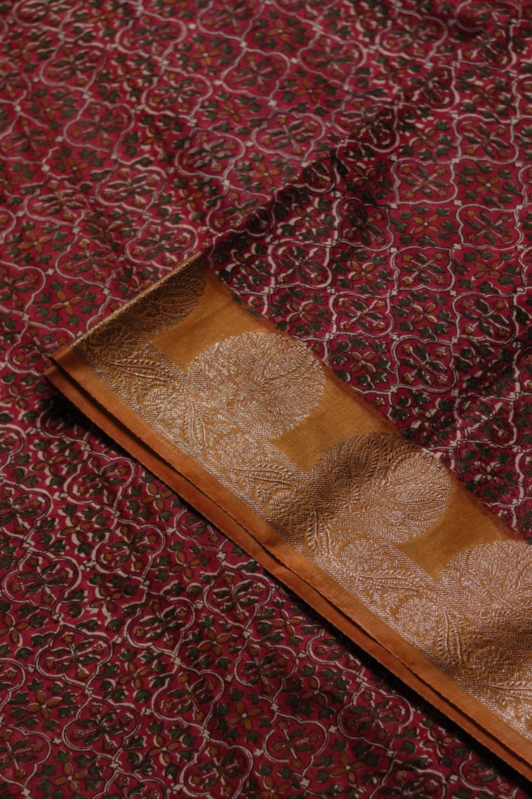 Modern Chanderi Saree in Maroon-red with Designer Abstract Motif Border view 1