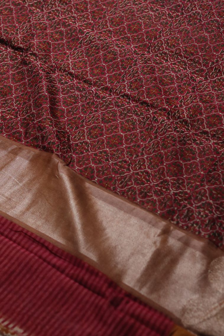 Modern Chanderi Saree in Maroon-red with Designer Abstract Motif Border view 2