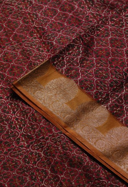 Modern Chanderi Saree in Maroon-red with Designer Abstract Motif Border