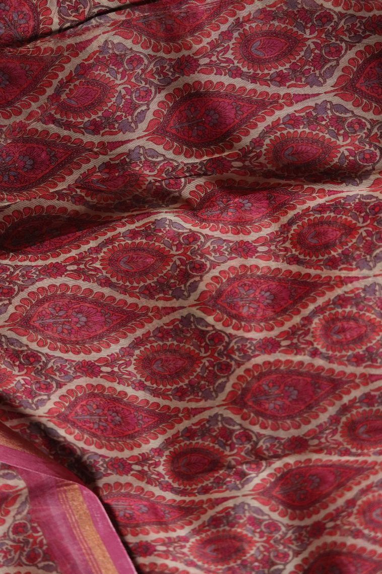 Traditional Chanderi Saree with Gold Zari and Classic Paisley Finish view 3