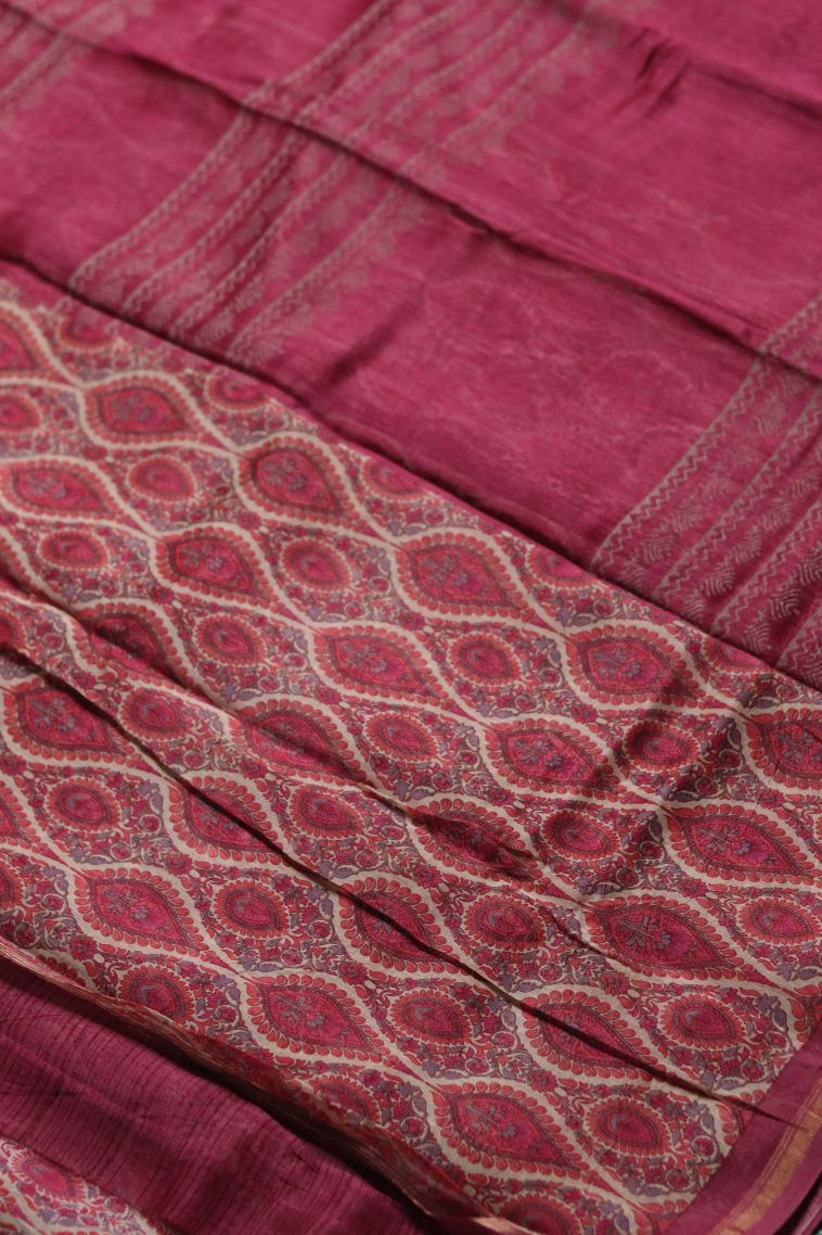 Traditional Chanderi Saree with Gold Zari and Classic Paisley Finish view 2