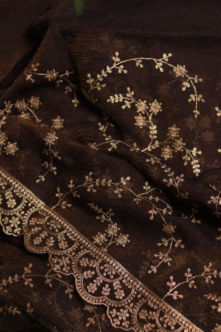 Festive Wear Organza Saree with Elegant Floral Motifs Finish view 4