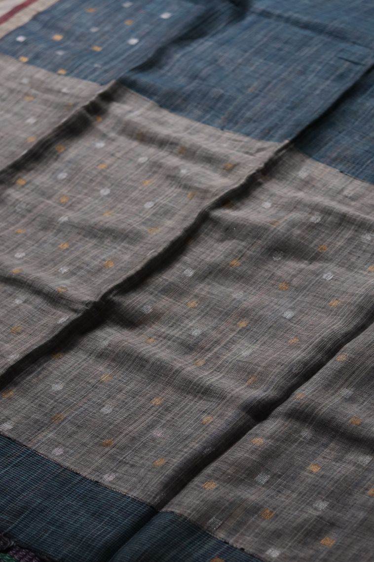 Linen Saree in Dark Steel Blue Shade view 2
