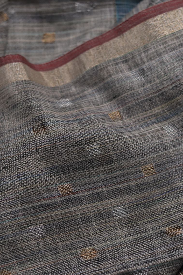 Linen Saree in Dark Steel Blue Shade view 3
