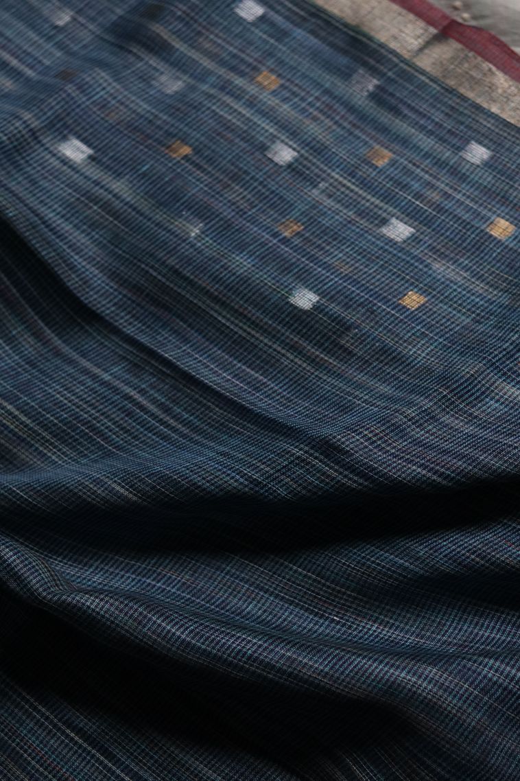 Linen Saree in Dark Steel Blue Shade view 4