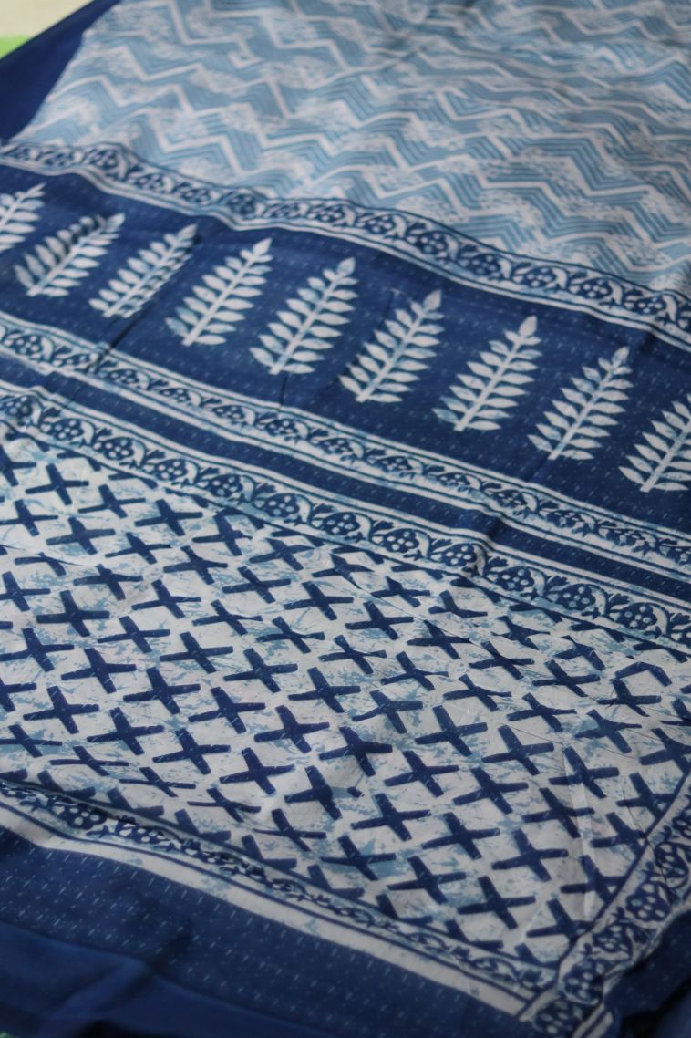 Designer Mul Cotton Saree in Pastel Blue with Elegant Solid Contrast Border view 2
