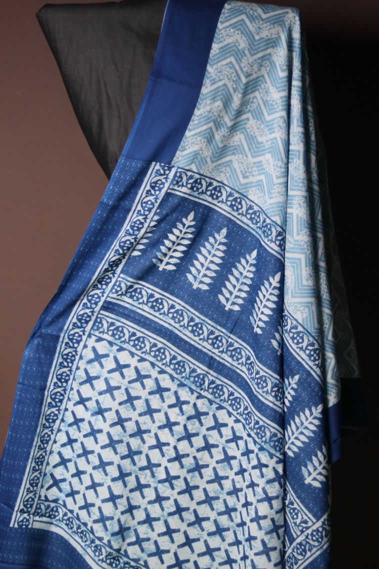 Designer Mul Cotton Saree in Pastel Blue with Elegant Solid Contrast Border view 1