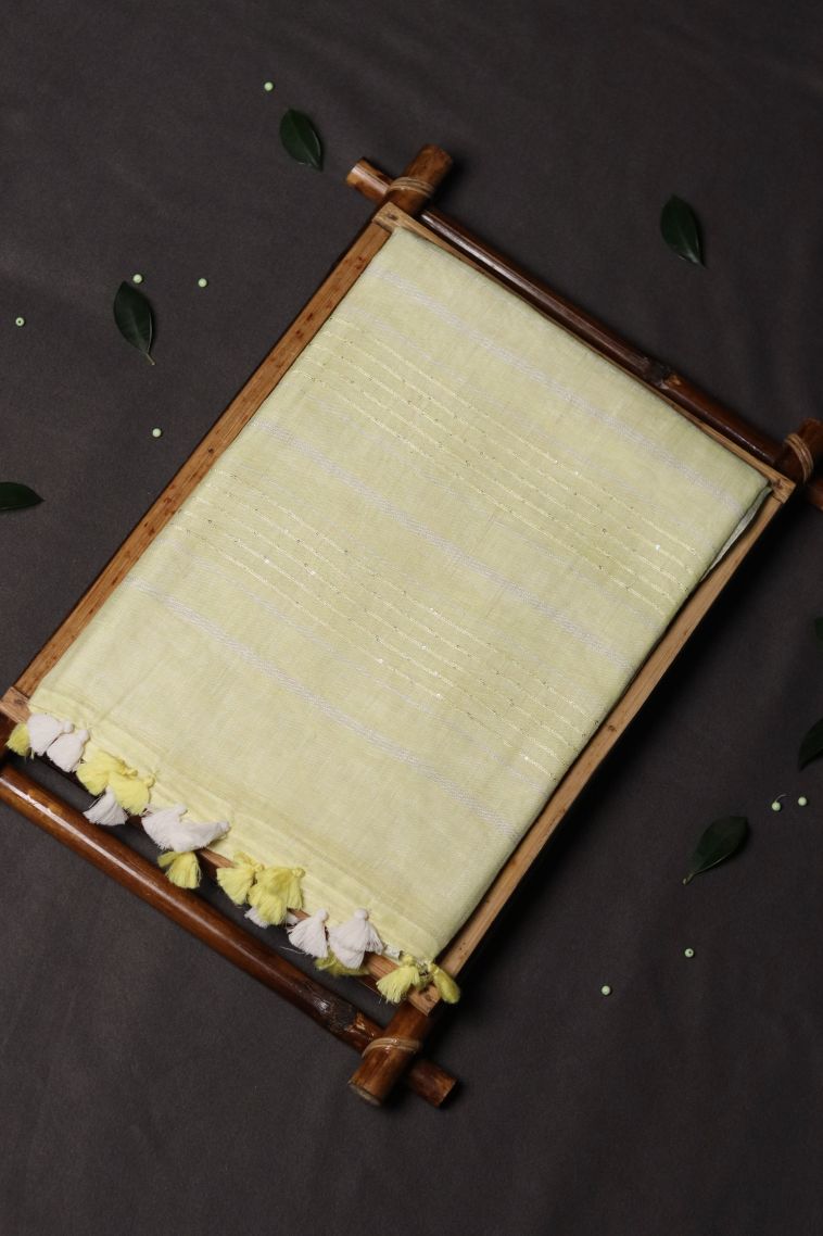 Classic Handwoven Linen Saree in Mustard Yellow view 1