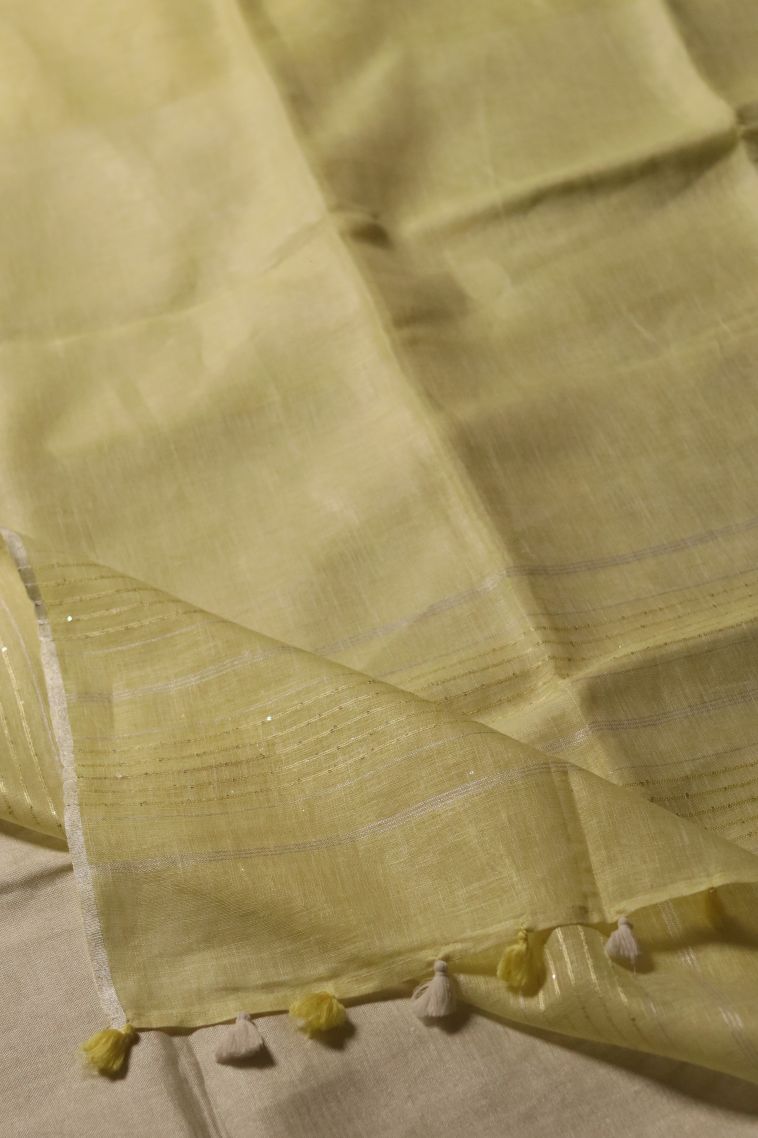 Classic Handwoven Linen Saree in Mustard Yellow view 2