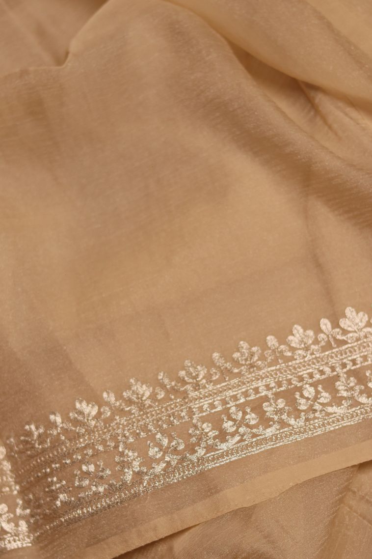 Elegant Mustard Yellow Organza Saree with Subtle Floral Detailing view 3